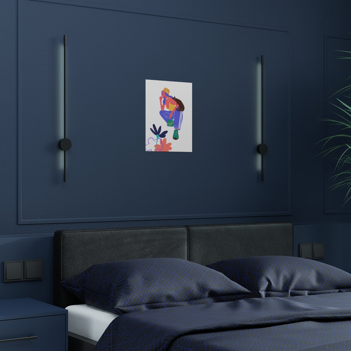 Girl and Cat Colorful Satin Posters (300gsm) | Women Empowerment | Cute Cat Girl