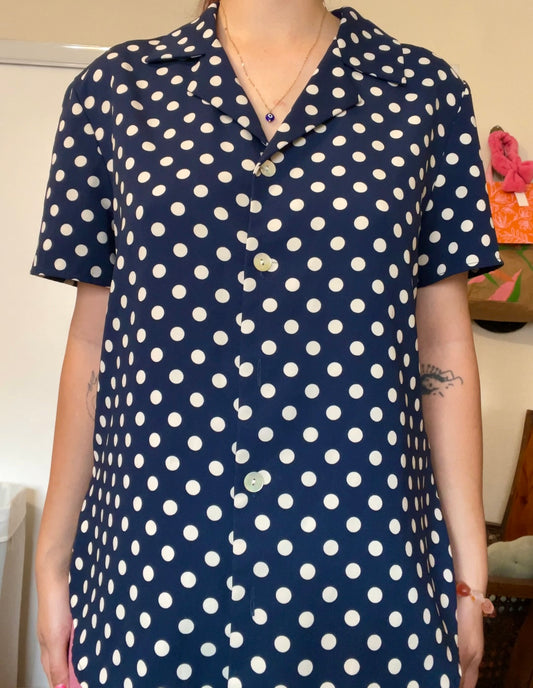 Navy blue polka dot button up