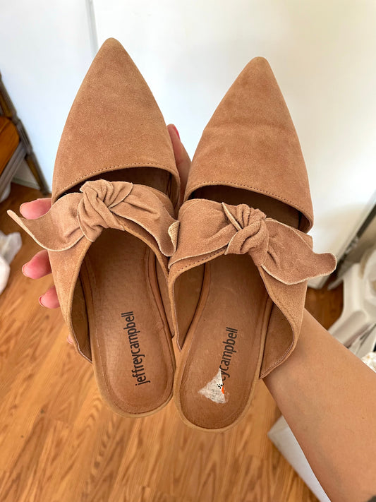 Jeffrey Campbell nude suede slip ons