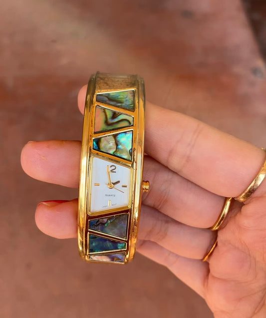 Abalone shell and gold watch
